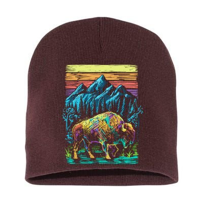 Bison Illustration Short Acrylic Beanie