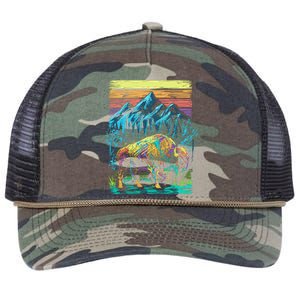 Bison Illustration Retro Rope Trucker Hat Cap