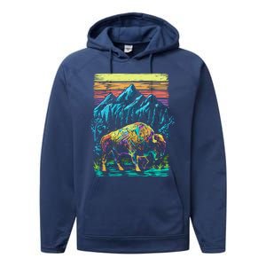 Bison Illustration Performance Fleece Hoodie