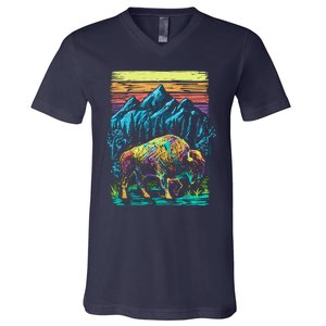 Bison Illustration V-Neck T-Shirt