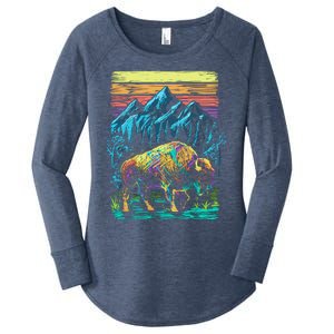 Bison Illustration Women's Perfect Tri Tunic Long Sleeve Shirt