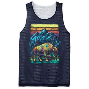 Bison Illustration Mesh Reversible Basketball Jersey Tank