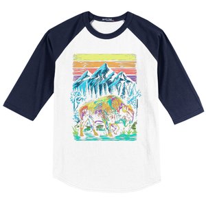 Bison Illustration Baseball Sleeve Shirt