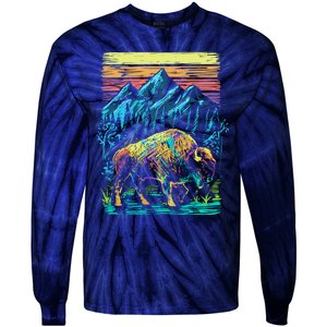 Bison Illustration Tie-Dye Long Sleeve Shirt