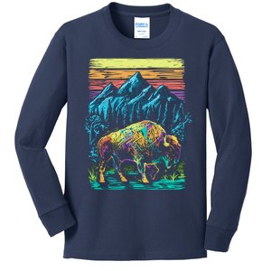 Bison Illustration Kids Long Sleeve Shirt