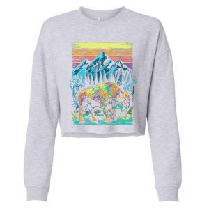 Bison Illustration Cropped Pullover Crew