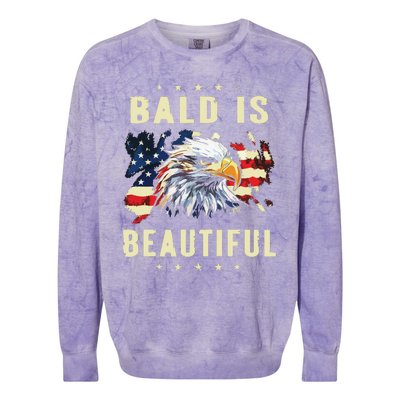 Bald Is Beautiful 4th Of July Independence Day America Eagle Colorblast Crewneck Sweatshirt