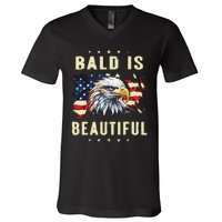 Bald Is Beautiful 4th Of July Independence Day America Eagle V-Neck T-Shirt