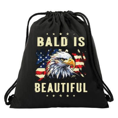 Bald Is Beautiful 4th Of July Independence Day America Eagle Drawstring Bag