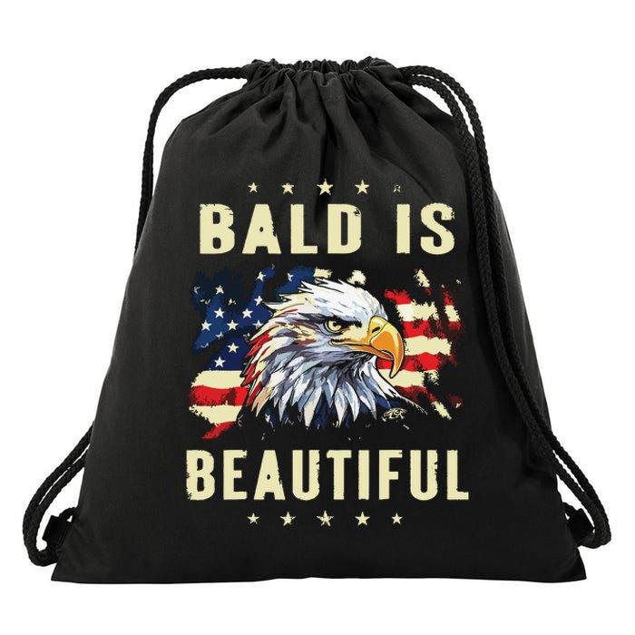 Bald Is Beautiful 4th Of July Independence Day America Eagle Drawstring Bag