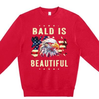 Bald Is Beautiful 4th Of July Independence Day America Eagle Premium Crewneck Sweatshirt