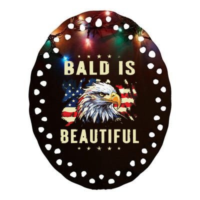 Bald Is Beautiful 4th Of July Independence Day America Eagle Ceramic Oval Ornament