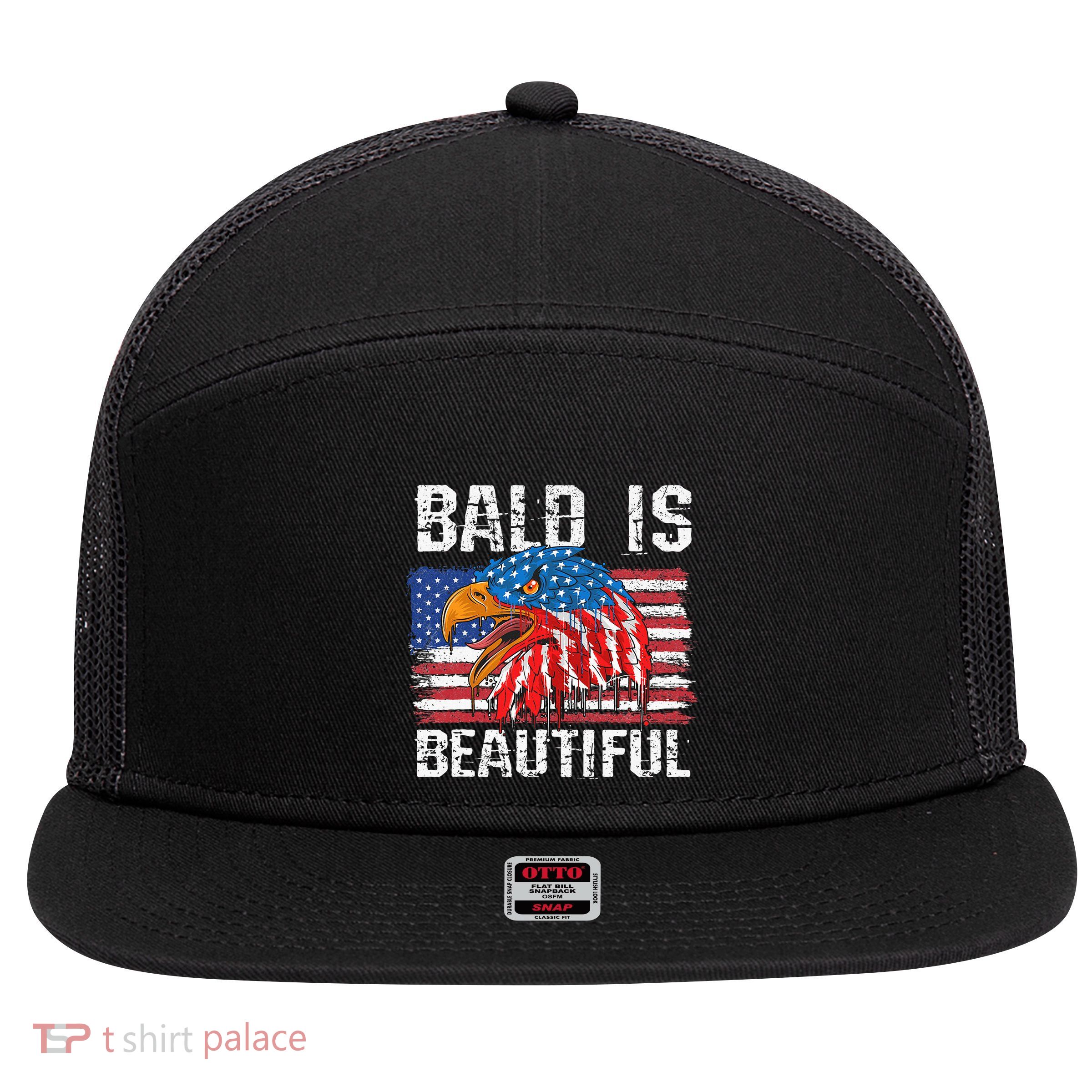 Bald Is Beautiful 4th Of July Independence Day Bald Eagle 7 Panel Mesh Trucker Snapback Hat
