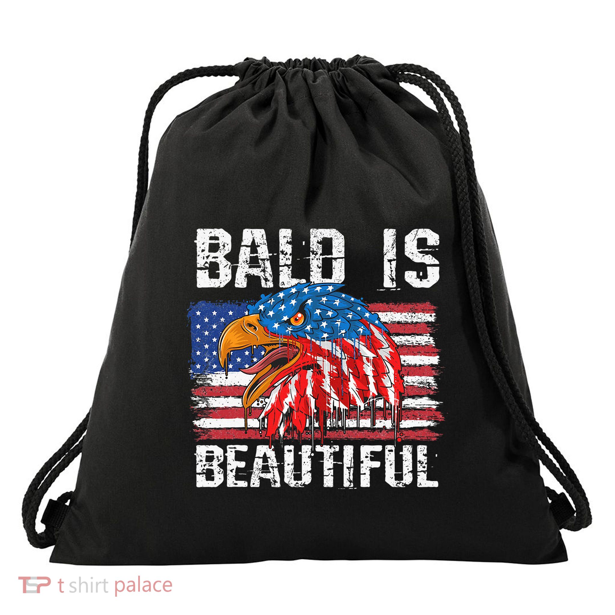 Bald Is Beautiful 4th Of July Independence Day Bald Eagle Drawstring Bag