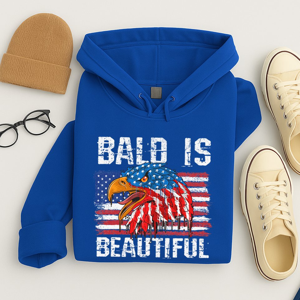 Bald Is Beautiful 4th Of July Independence Day Bald Eagle Hoodie