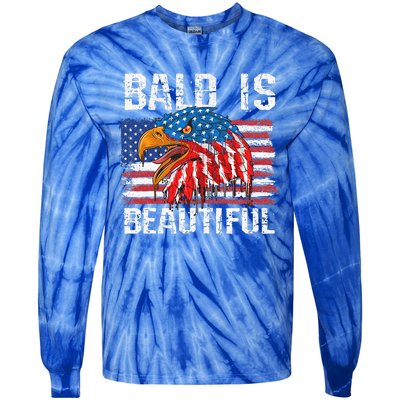 Bald Is Beautiful 4th Of July Independence Day Bald Eagle Tie-Dye Long Sleeve Shirt