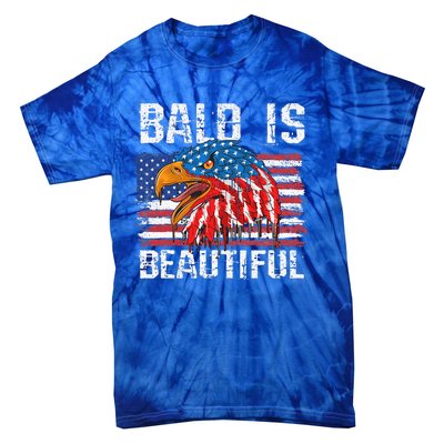 Bald Is Beautiful 4th Of July Independence Day Bald Eagle Tie-Dye T-Shirt