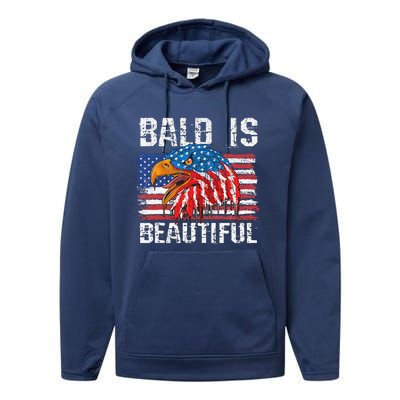 Bald Is Beautiful 4th Of July Independence Day Bald Eagle Performance Fleece Hoodie