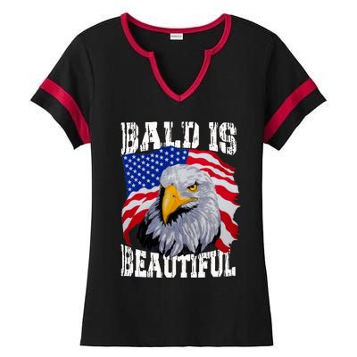 Bald Is Beautiful 4th Of July Independence Day Bald Eagle Ladies Halftime Notch Neck Tee