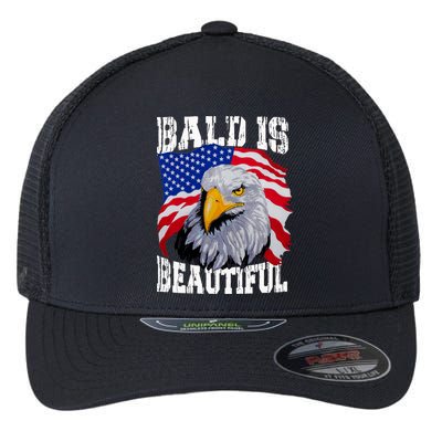 Bald Is Beautiful 4th Of July Independence Day Bald Eagle Flexfit Unipanel Trucker Cap