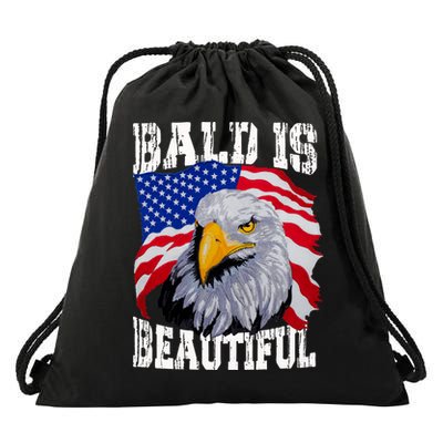 Bald Is Beautiful 4th Of July Independence Day Bald Eagle Drawstring Bag