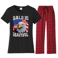 Bald Is Beautiful 4th Of July Independence Day Bald Eagle Women's Flannel Pajama Set