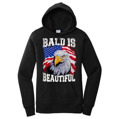 Bald Is Beautiful 4th Of July Independence Day Bald Eagle Women's Pullover Hoodie