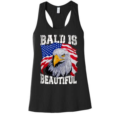 Bald Is Beautiful 4th Of July Independence Day Bald Eagle Women's Racerback Tank