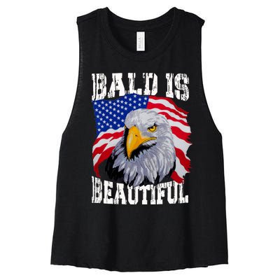 Bald Is Beautiful 4th Of July Independence Day Bald Eagle Women's Racerback Cropped Tank