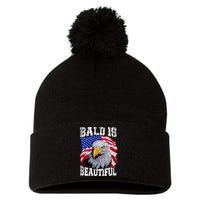 Bald Is Beautiful 4th Of July Independence Day Bald Eagle Pom Pom 12in Knit Beanie