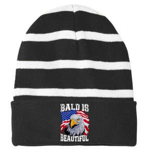 Bald Is Beautiful 4th Of July Independence Day Bald Eagle Striped Beanie with Solid Band