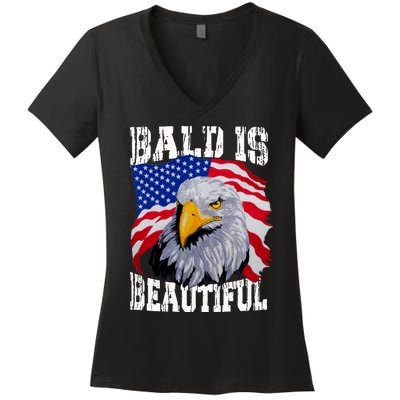 Bald Is Beautiful 4th Of July Independence Day Bald Eagle Women's V-Neck T-Shirt