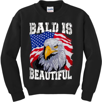 Bald Is Beautiful 4th Of July Independence Day Bald Eagle Kids Sweatshirt
