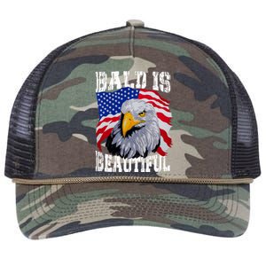 Bald Is Beautiful 4th Of July Independence Day Bald Eagle Retro Rope Trucker Hat Cap