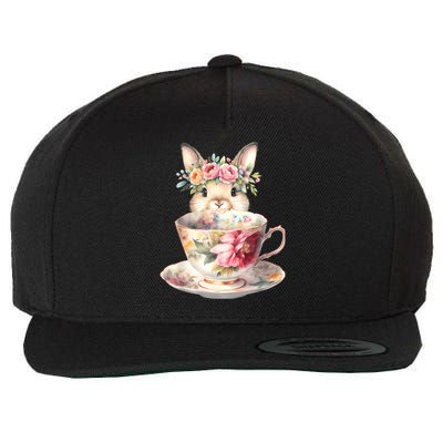 Bunny in Bloom Easter Tea Cup Chinoiserie Grandmillennial Wool Snapback Cap
