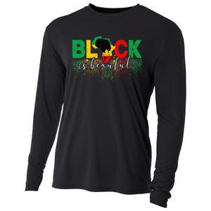 Black Is Beautiful Funny Africa Map Black History Month Cooling Performance Long Sleeve Crew