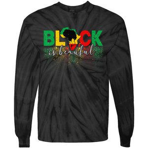 Black Is Beautiful Funny Africa Map Black History Month Tie-Dye Long Sleeve Shirt