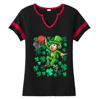 Basketball Irish Basketball Dunk Leprechaun St Patrick's Day Gift Ladies Halftime Notch Neck Tee