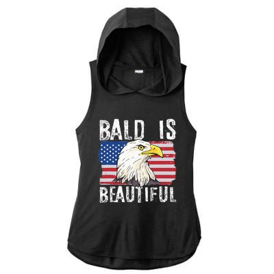 Bald Is Beautiful Independence Day Bald Eagle Ladies PosiCharge Tri-Blend Wicking Draft Hoodie Tank