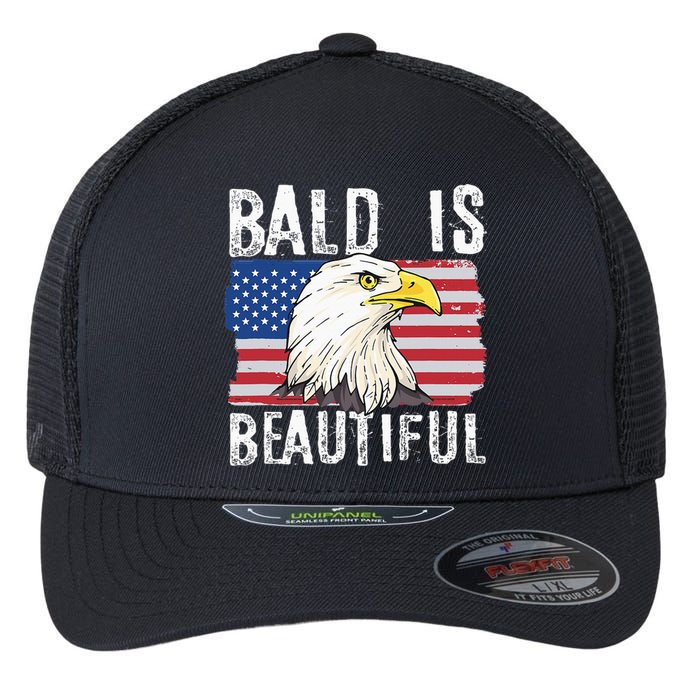 Bald Is Beautiful Independence Day Bald Eagle Flexfit Unipanel Trucker Cap