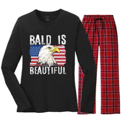 Bald Is Beautiful Independence Day Bald Eagle Women's Long Sleeve Flannel Pajama Set 