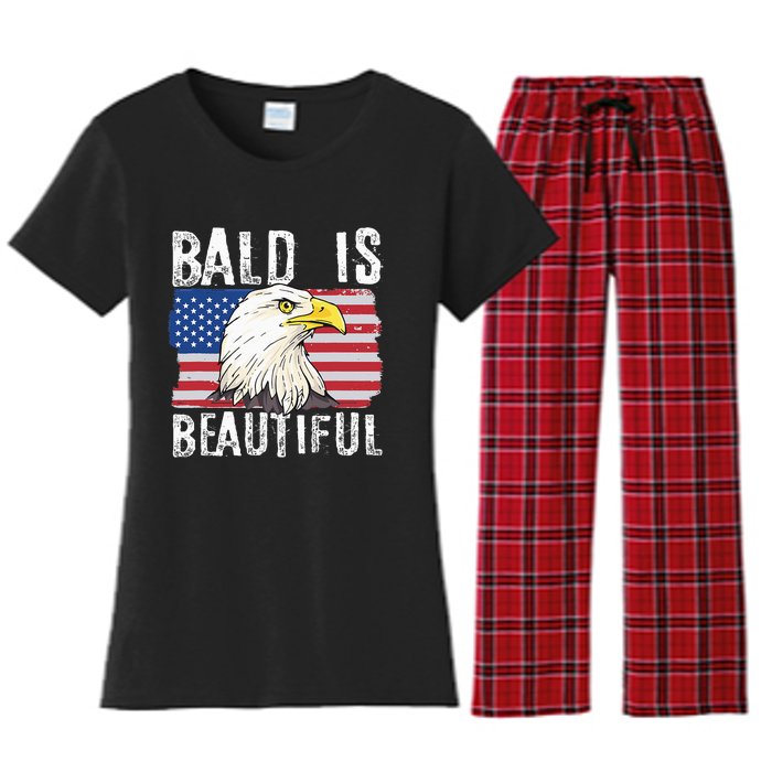 Bald Is Beautiful Independence Day Bald Eagle Women's Flannel Pajama Set