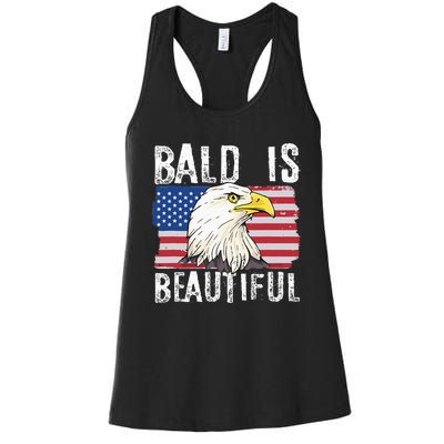 Bald Is Beautiful Independence Day Bald Eagle Women's Racerback Tank