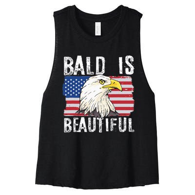 Bald Is Beautiful Independence Day Bald Eagle Women's Racerback Cropped Tank