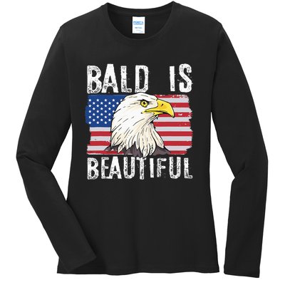 Bald Is Beautiful Independence Day Bald Eagle Ladies Long Sleeve Shirt