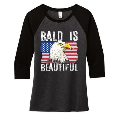 Bald Is Beautiful Independence Day Bald Eagle Women's Tri-Blend 3/4-Sleeve Raglan Shirt