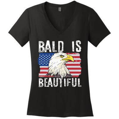 Bald Is Beautiful Independence Day Bald Eagle Women's V-Neck T-Shirt