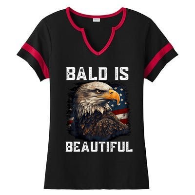 Bald Is Beautiful 4th Of July Independence Day Bald Eagle Ladies Halftime Notch Neck Tee