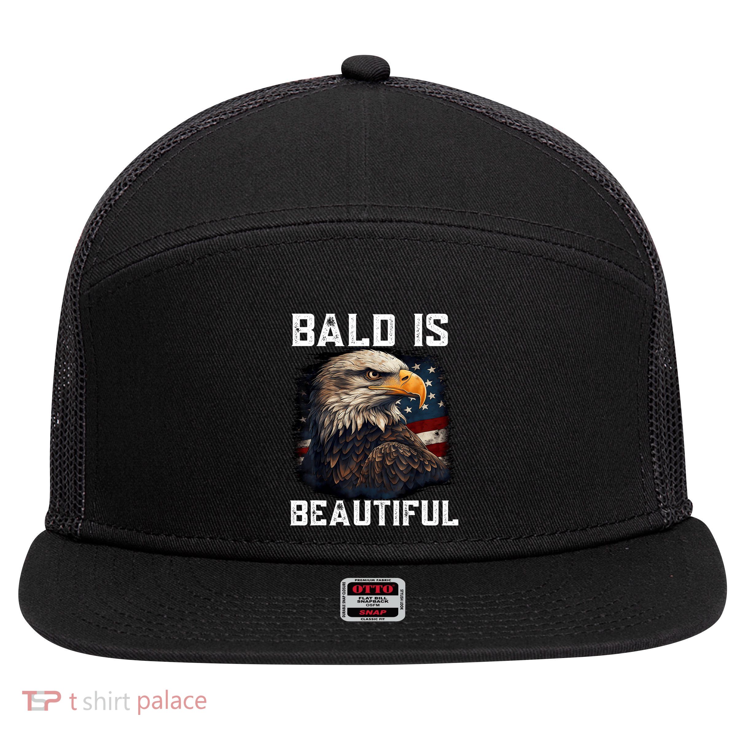 Bald Is Beautiful 4th Of July Independence Day Bald Eagle 7 Panel Mesh Trucker Snapback Hat