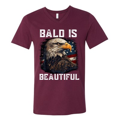 Bald Is Beautiful 4th Of July Independence Day Bald Eagle V-Neck T-Shirt